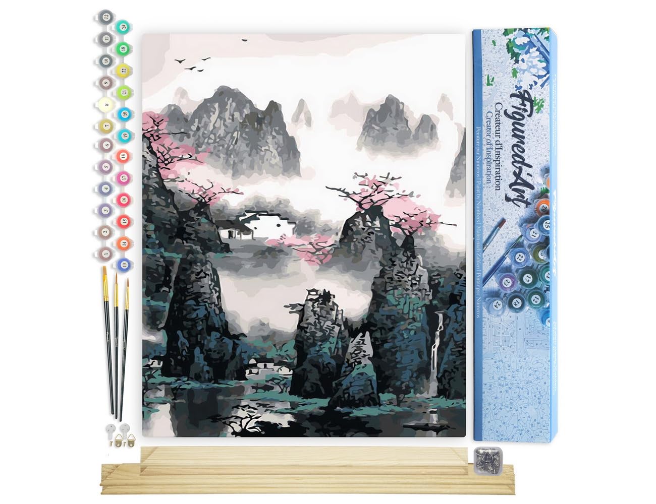 Figured'Art Paint by Numbers for Adults China Landscape 40x50cm - Craft Art Painting Rolled Canvas with DIY Wooden Frame
