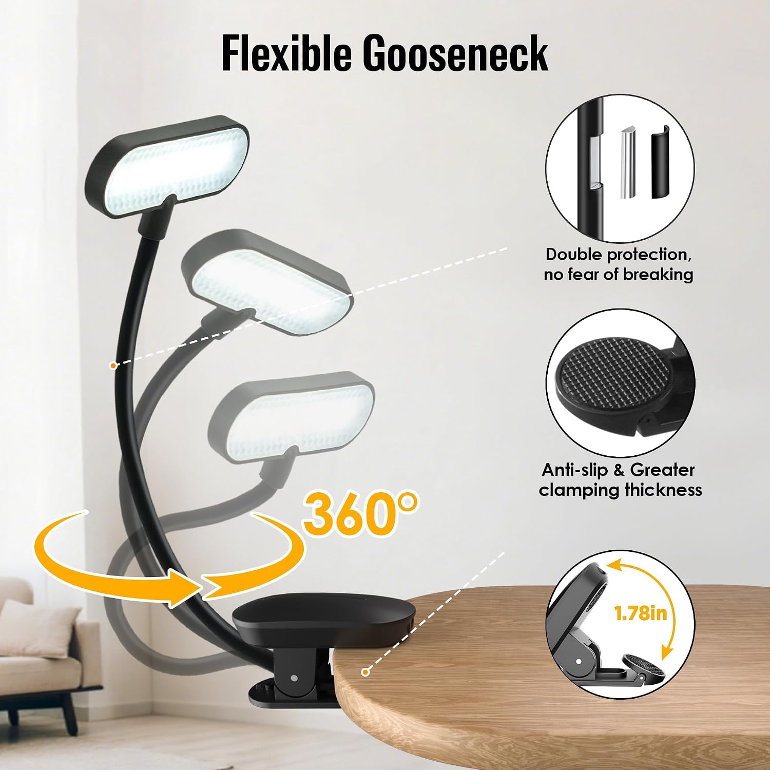 Book Lights for Reading at Night, Reading Light for Books in Bed, Portable LED with 3 Brightness Levels,80 Hours Runtime,Rechargeable Clip Lamp for Books,Magazines,Travel,Student,Adult,Night Readers