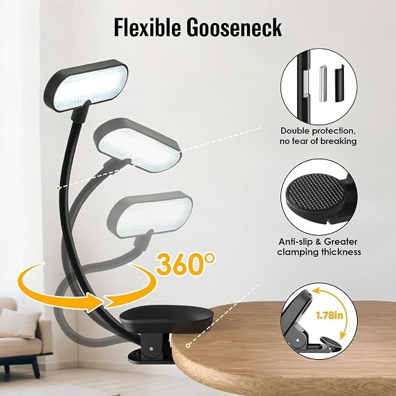 Book Lights for Reading at Night, Reading Light for Books in Bed, Portable LED with 3 Brightness Levels,80 Hours Runtime,Rechargeable Clip Lamp for Books,Magazines,Travel,Student,Adult,Night Readers