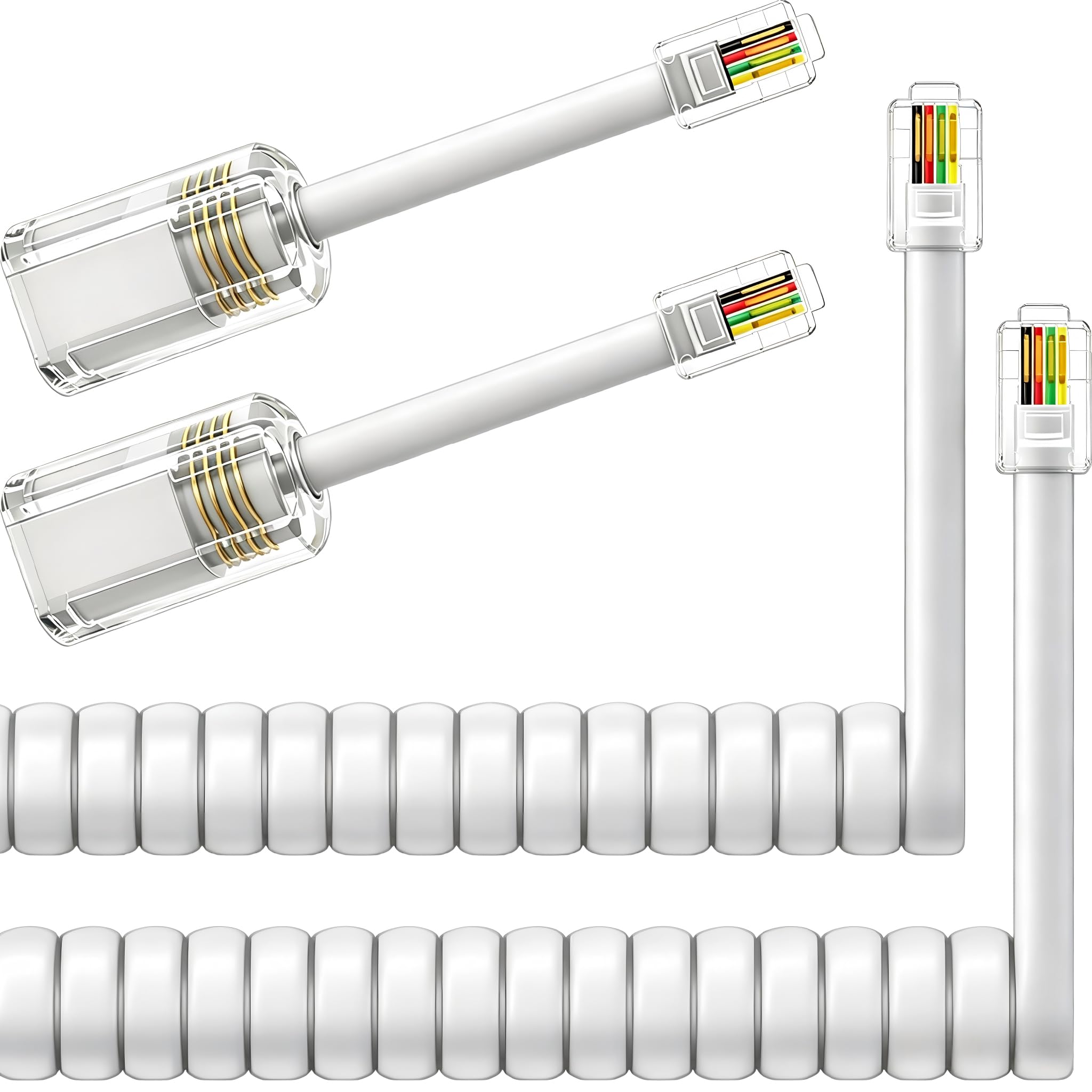 NECABLES 2 x 2 nieplączące się przewody do telefonu stacjonarnego, 2 x kabel do telefonu stacjonarnego, 2 x kabel do telefonu stacjonarnego, biały