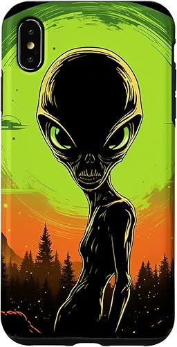 Vista 13 de iPhone 14 Pro Cute Green Alien Head UFO Space Face Alien Case