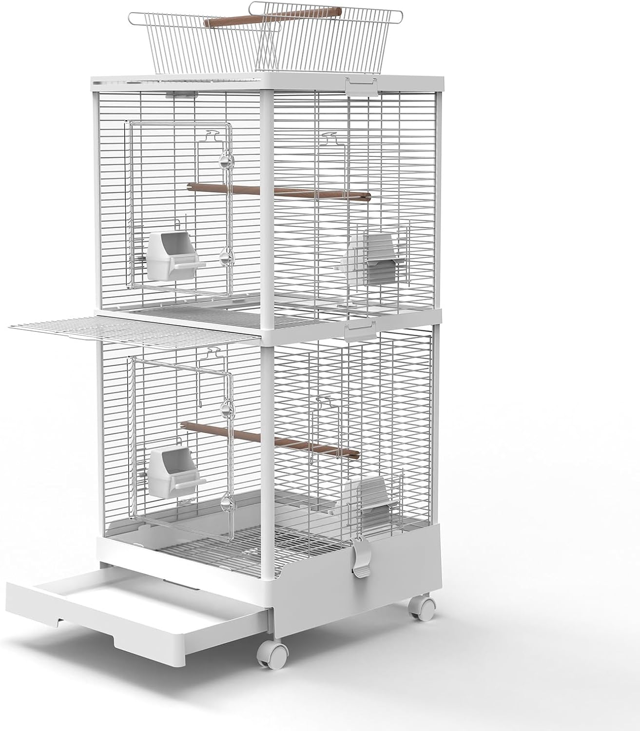 ( similar) 2-in-1 Dividable Double Flight Cage, Tall Bird Cage with Play Top & Clear View Front for Parakeets, Cockatiels, Lovebirds, 2-Level Breeder Cage on Wheels with 0.4\" Bar Spacing & Accessories 18.1\"L x 18.1\"W x 39.4\"H