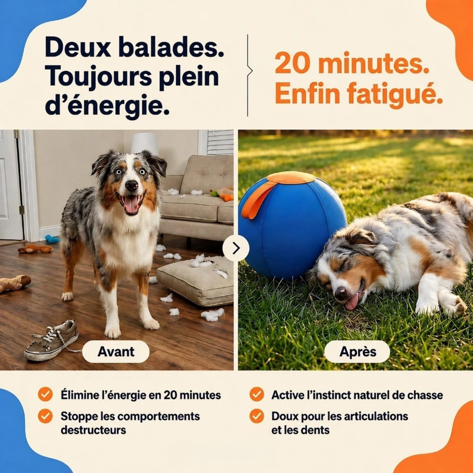 MEIION Woofy Chien Balle,Balle Interactive pour Chien,Jouet Interactif Résistant avec Bracelet Pratique,Ballon Chien Adapté Petits et Grands Chiens pour Intérieur et Extérieur