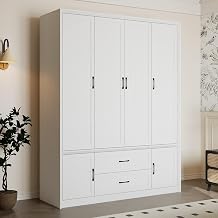 Almirah for Clothes, 80" Closet Storage Cabinet, Large Wardrobe Closet with Drawers and Hanging Rod, Free Standing Storage Cabinet with Doors and Shelves for Bedroom, White