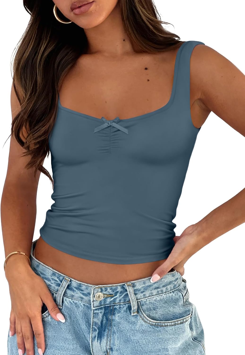 Trendy Queen Women's Square Neck Bow Tank Top