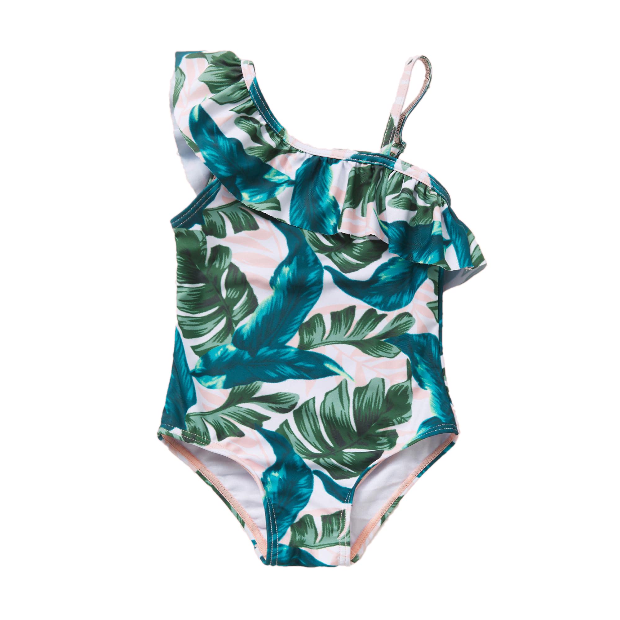 BONVERANO Kleiner Mädchen Schwimmanzug UV-Schutz Bambusmuster Schwimmanzug mit Sonnenhut