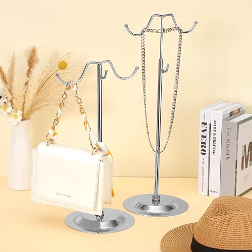 Miniatura 4 de Weysat Soporte para bolso de mano, soporte de exhibición para bolso de mano, soporte de metal para monedero, soporte ajustable de doble gancho para