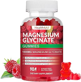 Magnesium Glycinate Gummies 1000mg, High Absorption Sugar Free Magnesium Potassium Supplement for Relaxation, Stress Relief, and Sleep Support for Adults & Kids - 90 Raspberry Gummies