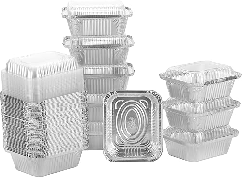 Miniatura 9 de Nicole Home Collection Sartenes de aluminio con tapas, 50 unidades, sartenes oblongas de 1 libra (5 x 4 pulgadas), recipientes para llevar con