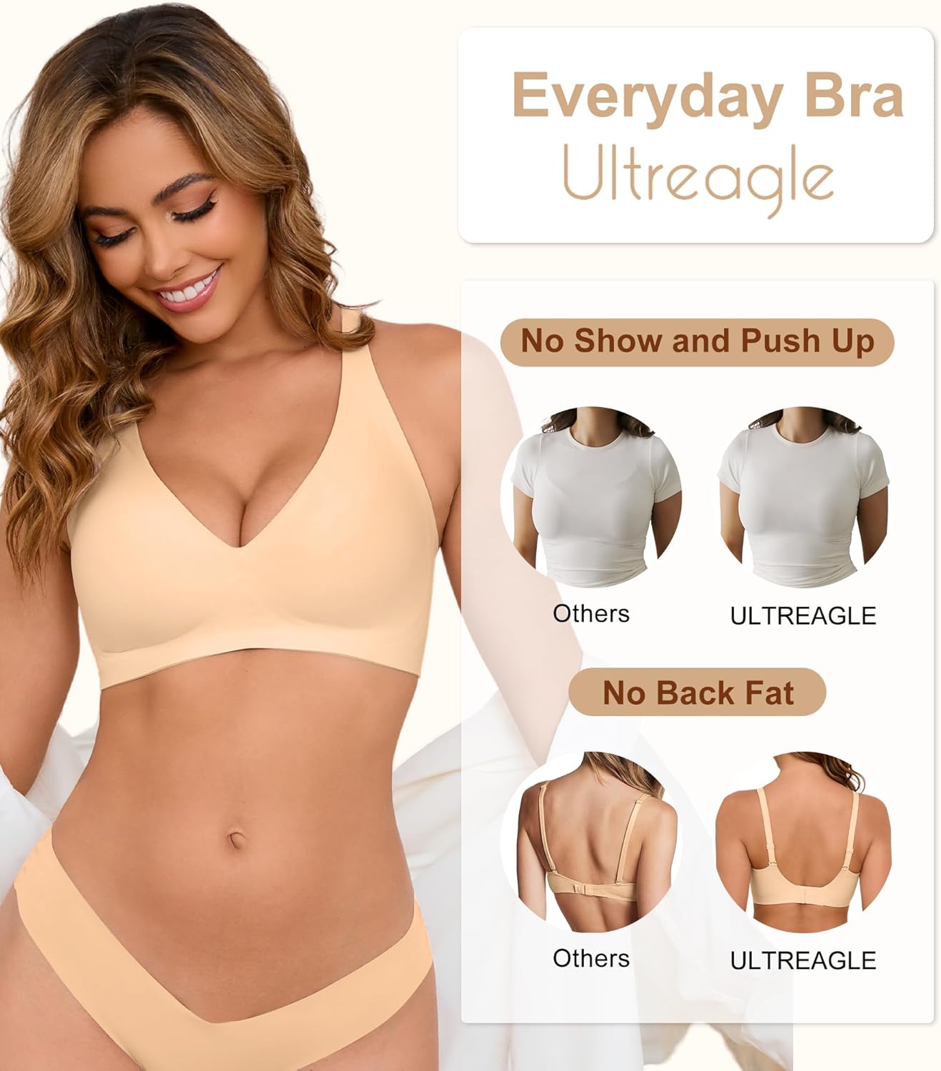 Wireless Bras for Women Bralettes - Womens Seamless Low Cut Deep V Bra No Underwire Padded Tshirt Bras - Image 4