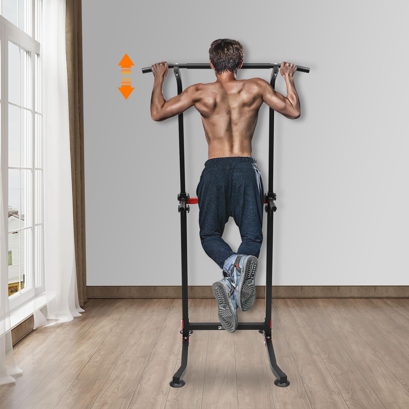 Stacja do podciągania Power Tower Dip Station regulowana, wielofunkcyjna stacja treningowa do domu z pull-up, push-up i podnoszenie nóg, obciążenie 150 kg, urządzenie fitness, kolor czarny, do