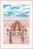 FLYJOE 24x36 Rose Gold Metal Poster Frame with 20x30 Mat, Tempered Glass Aluminum Wall Frame, Minimalist Modern Home Decor Horizontal Vertical