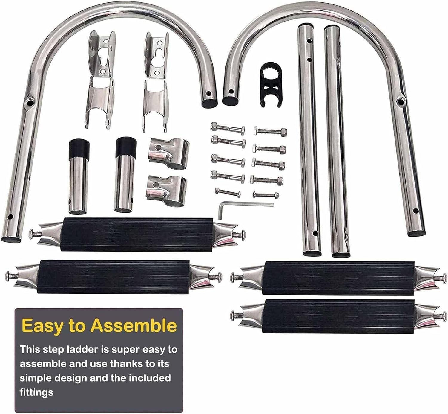 Stainless Steel Boat Ladder 4 Step Folding Pontoon Dock Ladder with Mount Fittings, Heavy Duty Flip-Up Marine Swim Ladder