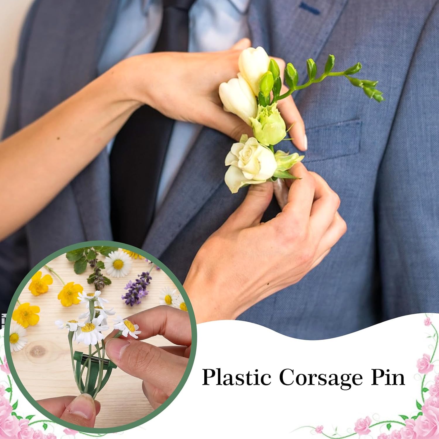 50pcs Boutonniere Pins for Men,T-Shaped Floral Pins for Bouquet