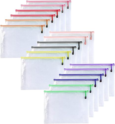 Niziting Bolsa de malla con cremallera para documentos de 7 x 11 pulgadas (9 colores, 18 paquetes), bolsas transparentes con cremallera para