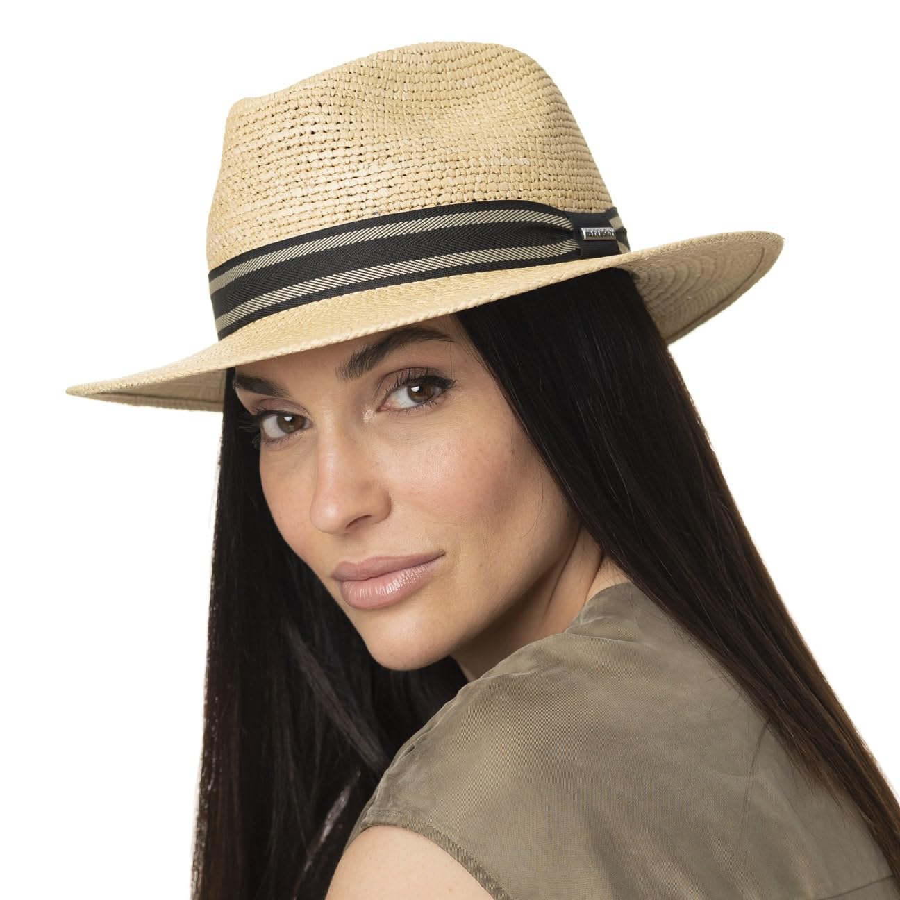 Stetson Traveller Sombrero Crochet Proteccion UV a Rayas Multicolor con Banda de Tela Unisex Primavera Verano