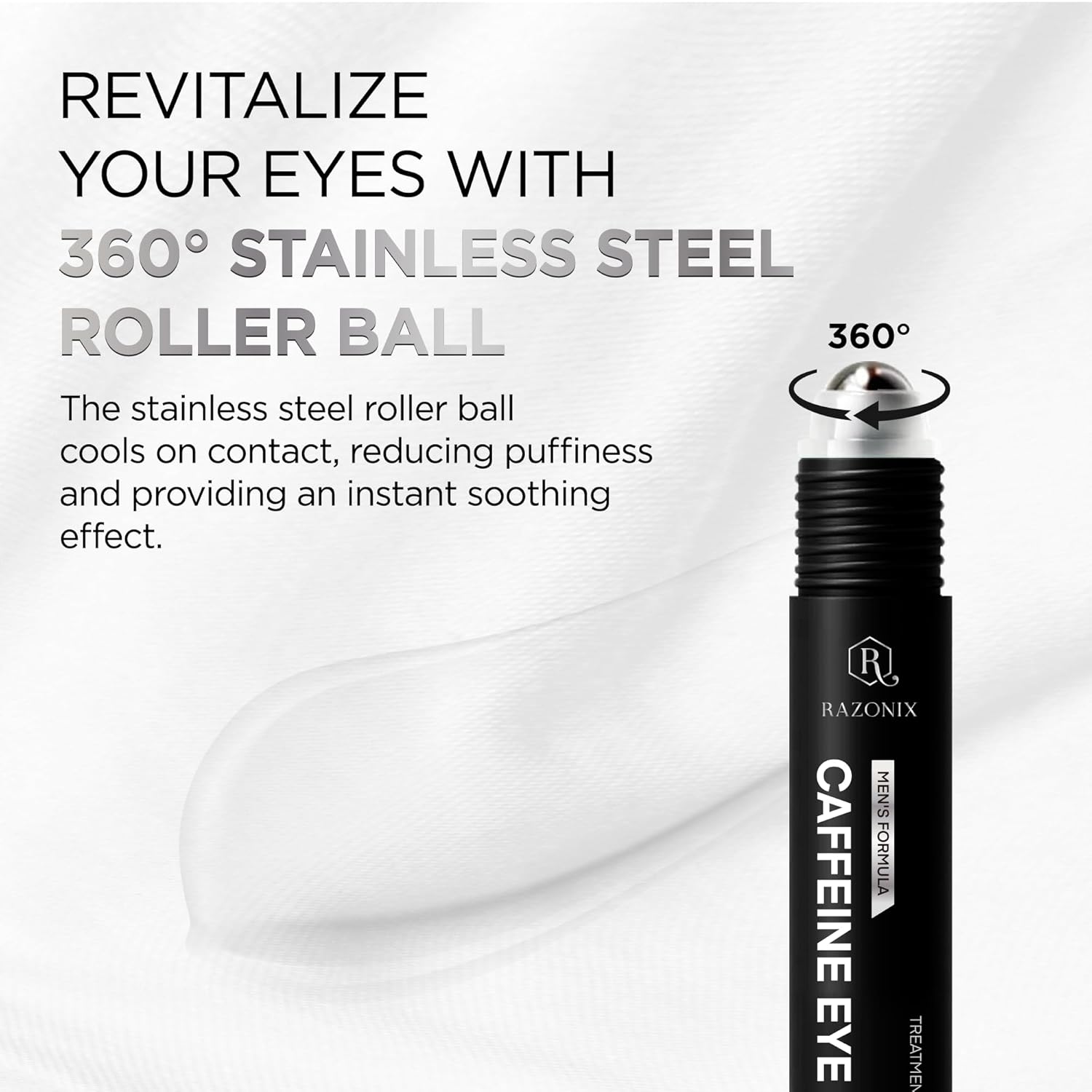 RAZONIX Eye Bags Treatment for Men: Caffeine Eye Roller for Puffy Eyes and Puffiness – Under Eye Cream for Dark Circles (Medium, Unscented) - Image 3