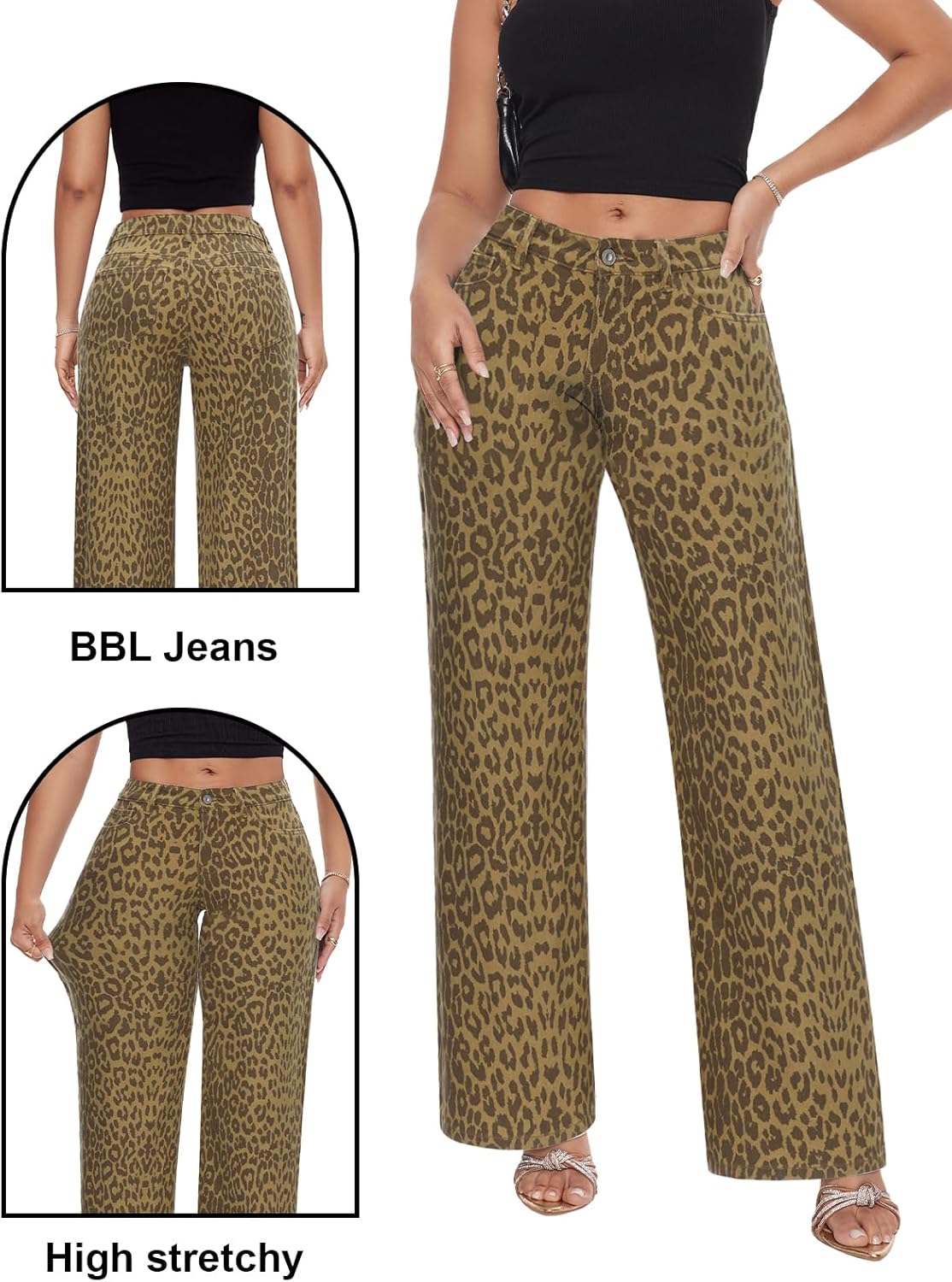 ONESO Mid-Low Rise Baggy Jeans Wide Leg for Women Distressed Pants Stretchy Bottom Lady Basic Comfortable Denim