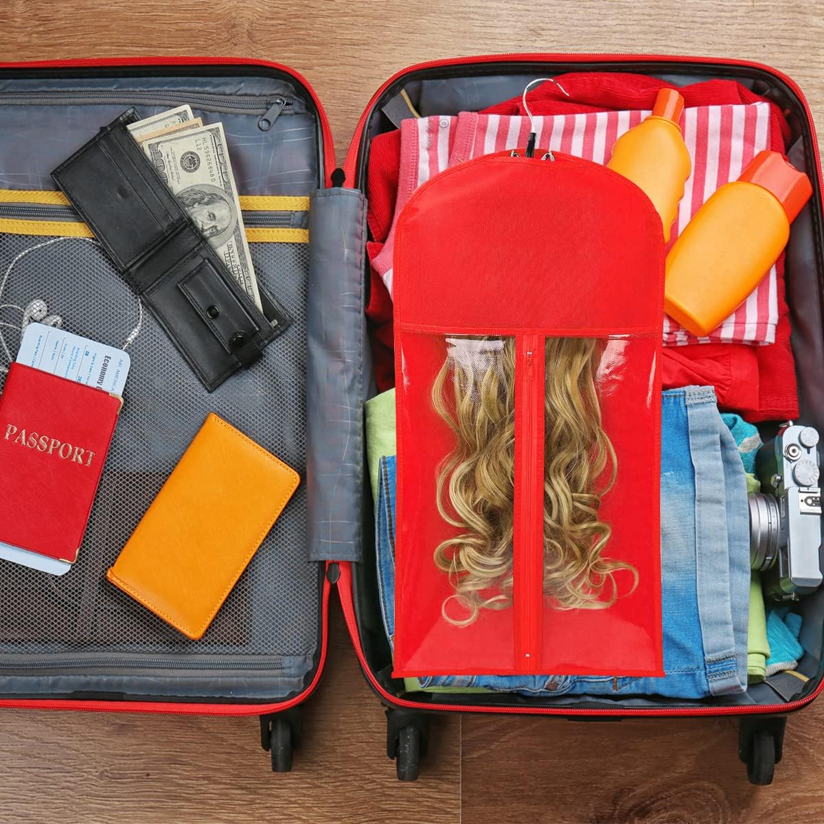 Qavctw 5PCS Hair Extension Holder Wig Storage Bag Hairpieces Storage Holder for Multiple Wigs & Accessories Dust-proof Storage Organizer with Hook Hair Extensions