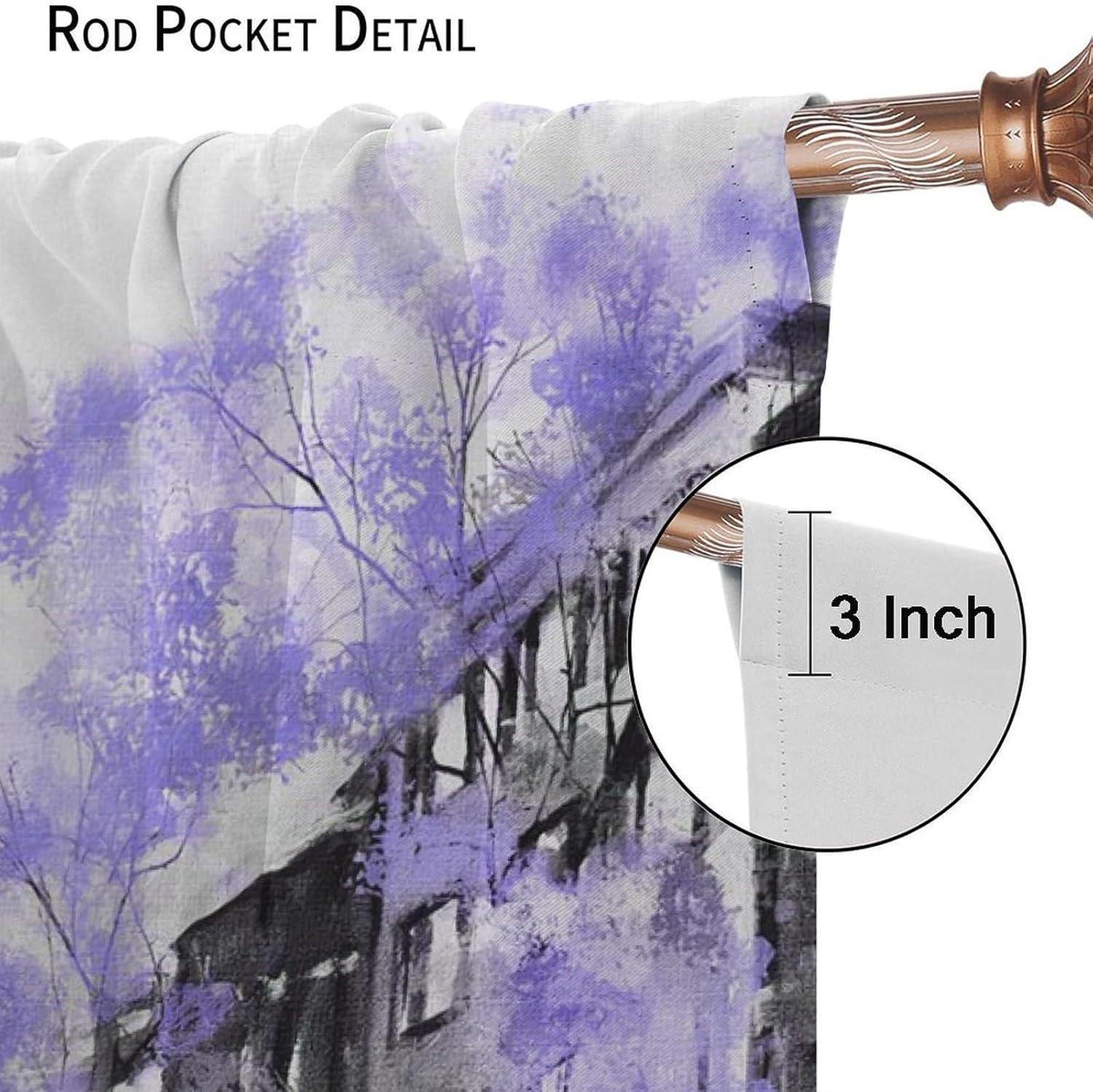 Paris Eiffel Tower Blackout Window Curtains, European Cityscape Eiffel Tower Purple Trees Pattern Print Window Drapes, for Bedroom Living Room 21(W)*45(L) 2 Panels
