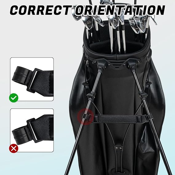 BIG TEETH Golf Stand Bag Leg Tether Strap Adjustable Length Magictape Black/White PU Leather