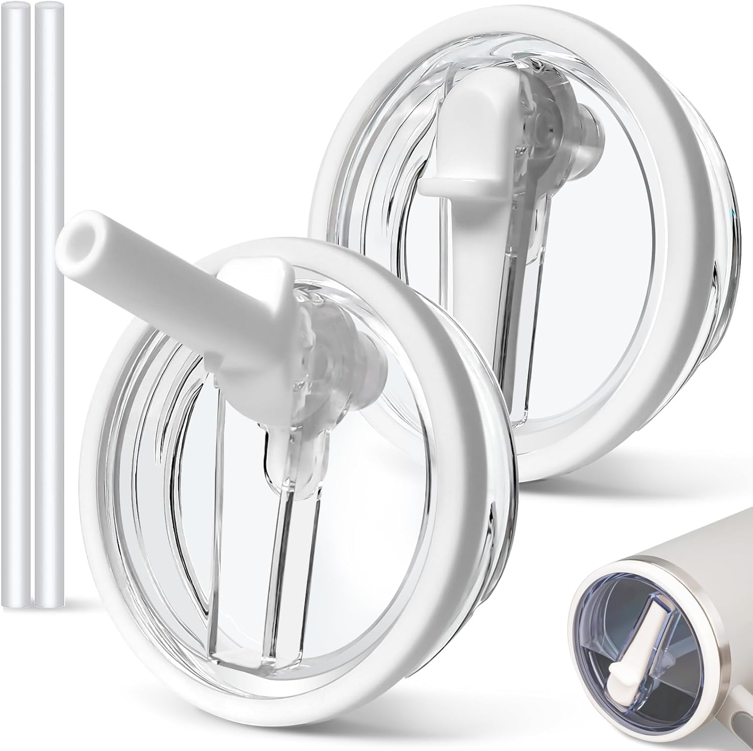 2 Stück Für Stanley Cup Deckel Auslaufsicher 30oz, Für 2.0 Stanley Cup Deckel Ersatz für 0.89L, Drei Farben Becher Zubehör with 2 Stück Strohhalme(White, 30OZ)