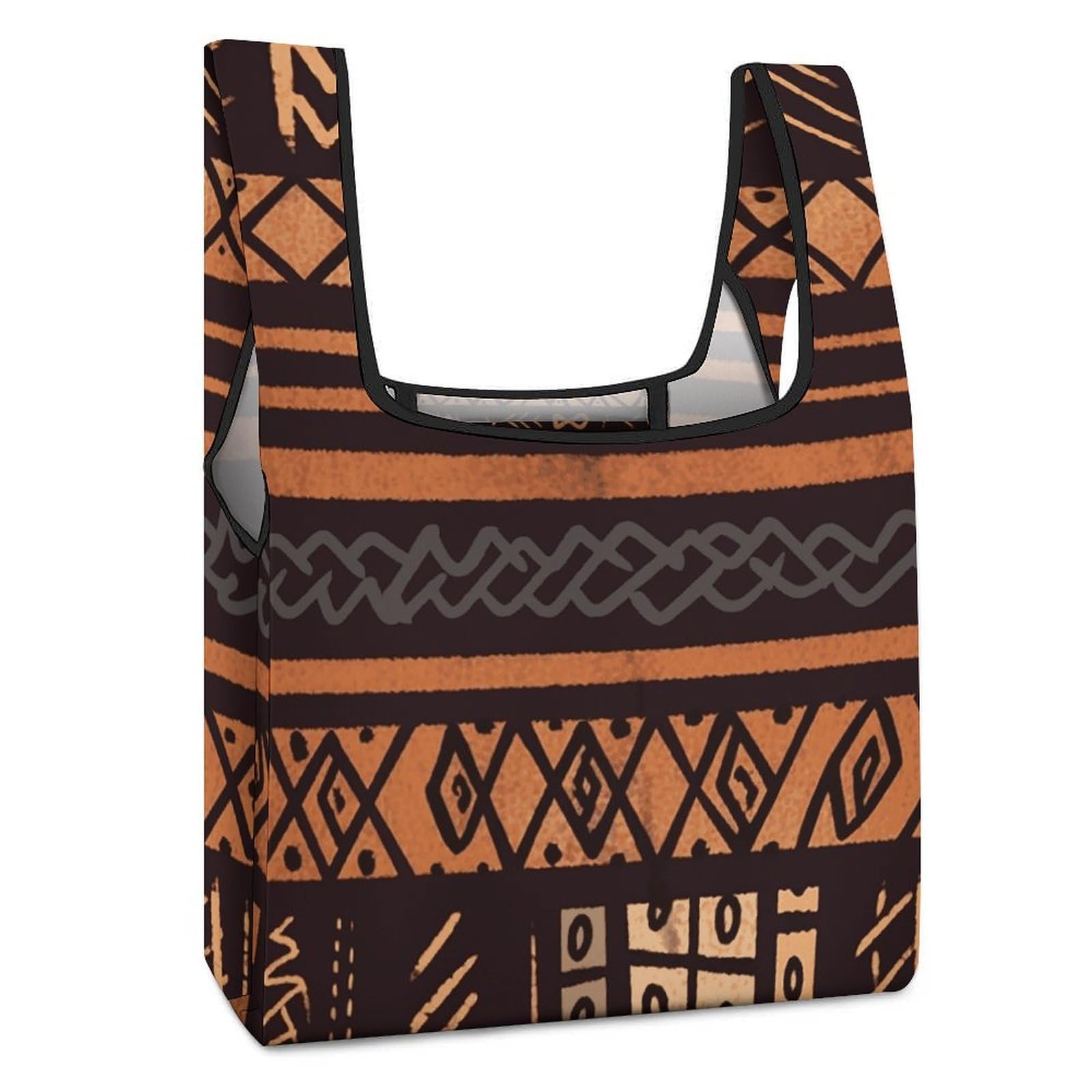 FZMTLDS African Mud Cloth Tribal Reusable Grocery Bags Foldable Shopping Bag Foldable Pattern Grocery Bags in Pocket