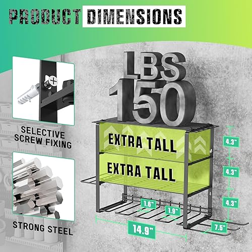 Miniatura 6 de SUNALLY Organizador de herramientas eléctricas, soporte de pared para 4 taladros, organizador de herramientas de garaje y almacenamiento con soporte