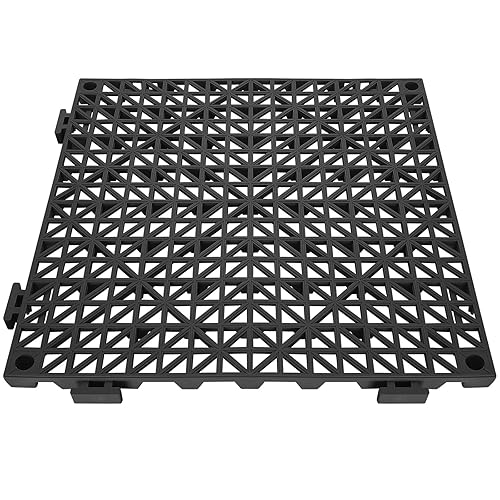 Miniatura 9 de VEVOR Azulejos entrelazados, 50 azulejos de drenaje negros, empalmes de 12 x 12 pulgadas, azulejos de drenaje de PVC suave entrelazados, agujeros de