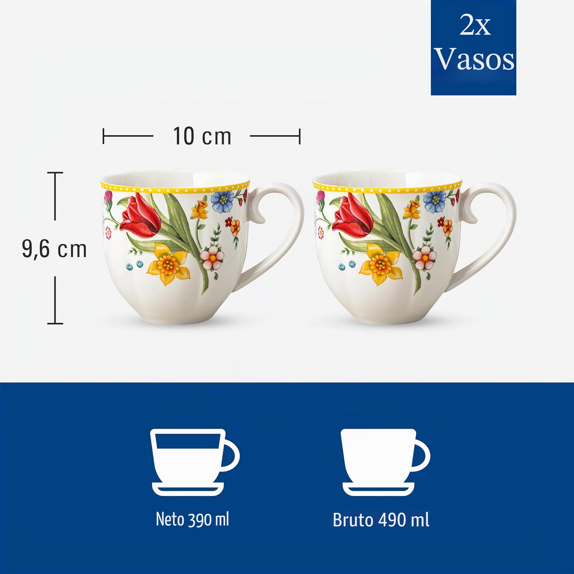 Villeroy & Boch Spring Awakening Taza Con Asa Juego De 2 Amarillo,Verde, Apto Para Microondas, Tazas De Café, Tazas Porcelanas, Pascua Decoración, Decoración De Pascua, Premium Porcelain