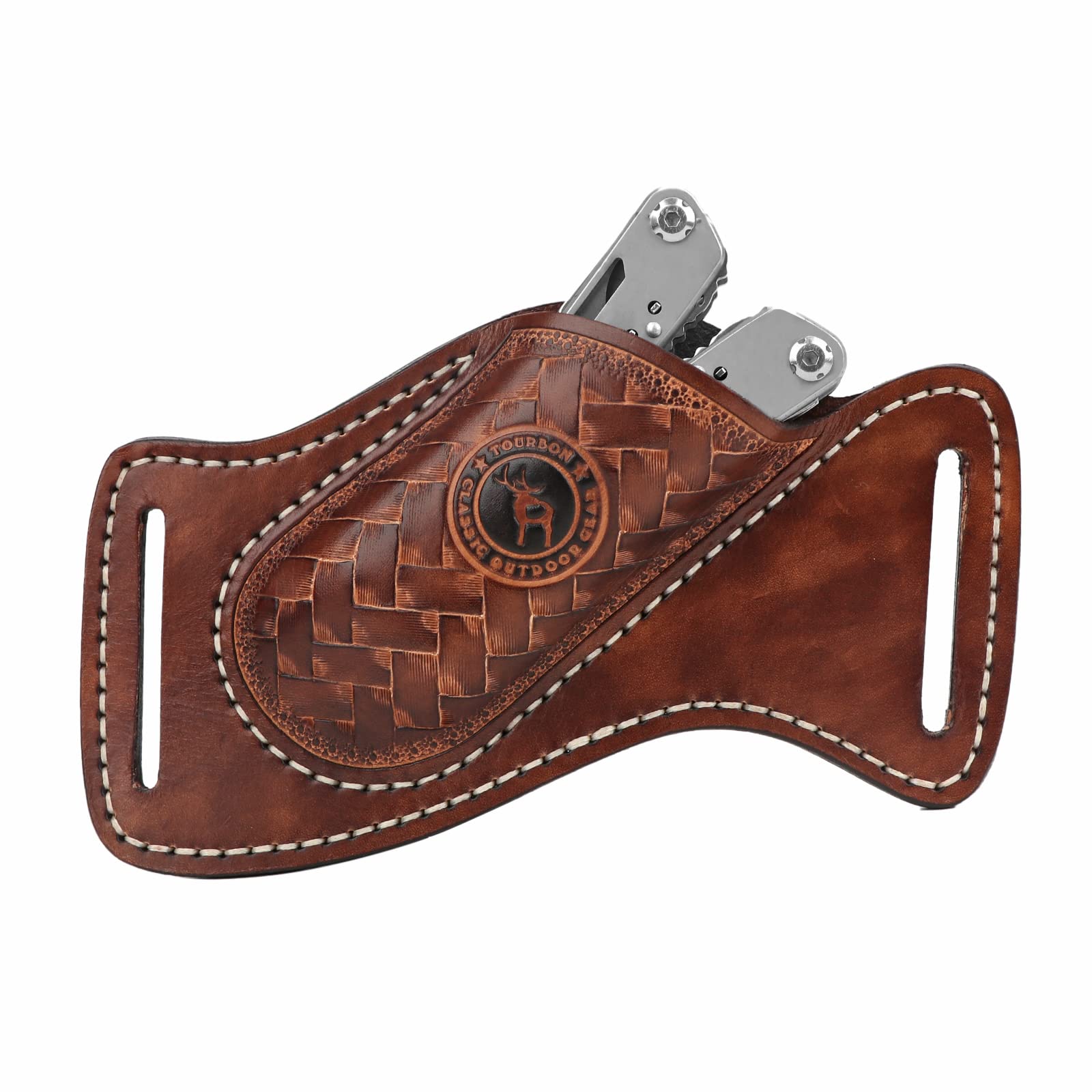 TOURBON Handmade Leather Multitool Holder EDC Pocket Knife Organizer Flashlight Tool Holster for Belt