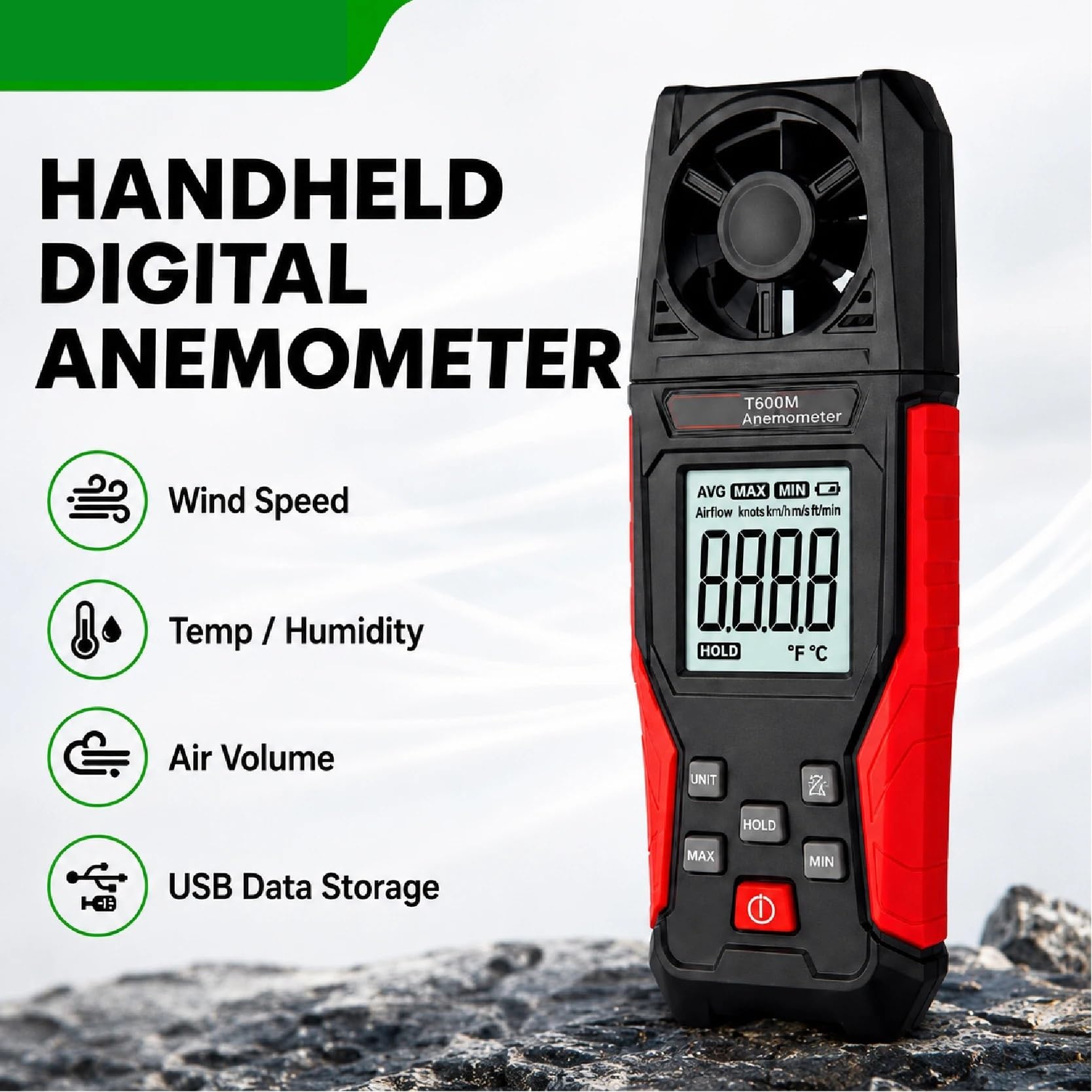 Anemómetro Digital 1pcsTA642A, medidor de Velocidad del Viento, medidor de Velocidad del Flujo de Aire, Herramienta de medición de Volumen CFM(TA640A)