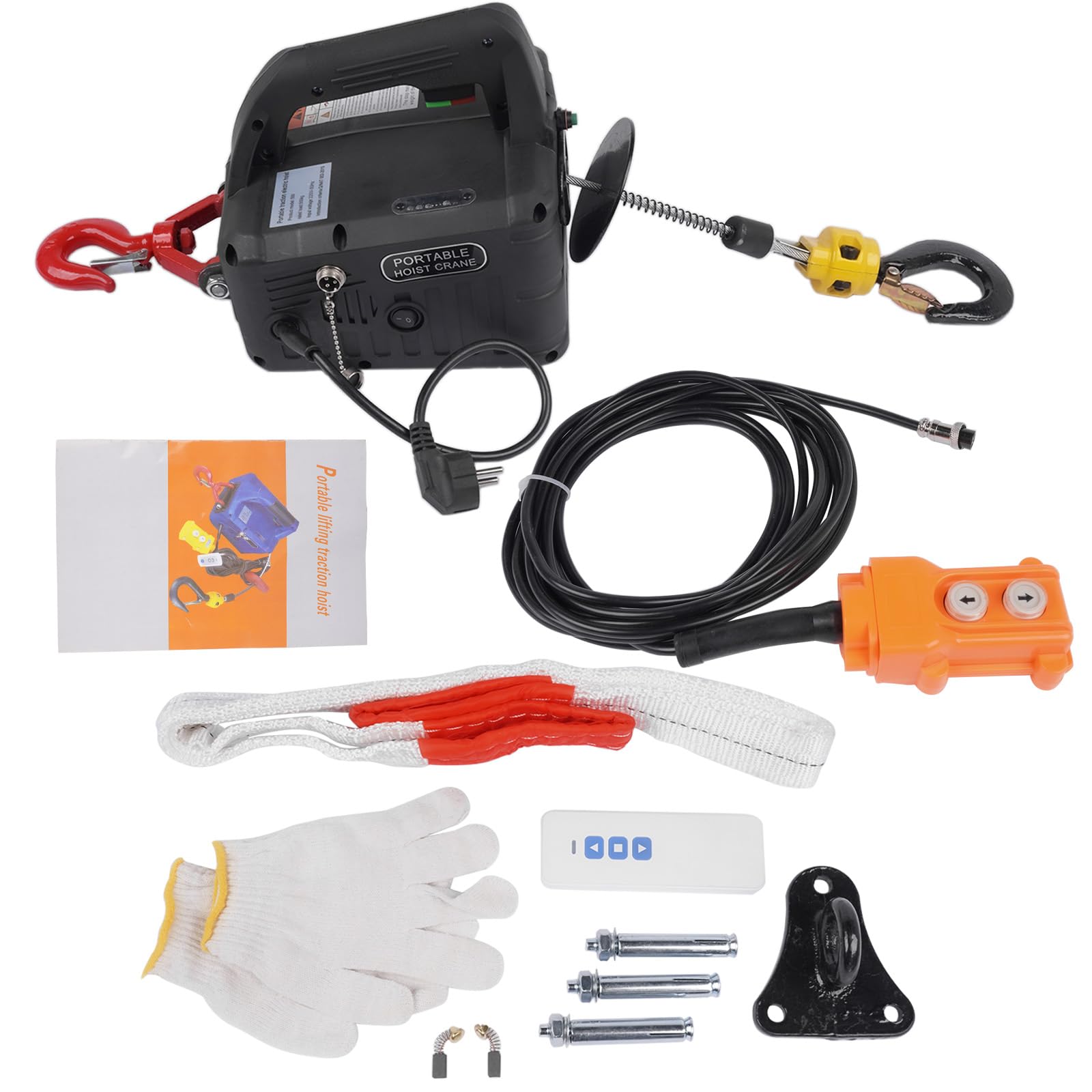 Elektryczna wciągarka linowa 3 w 1, 1500 W, 500 kg, przenośna, z ulepszonym wyłącznikiem krańcowym na podczerwień GLOSSY AUTO PARTS