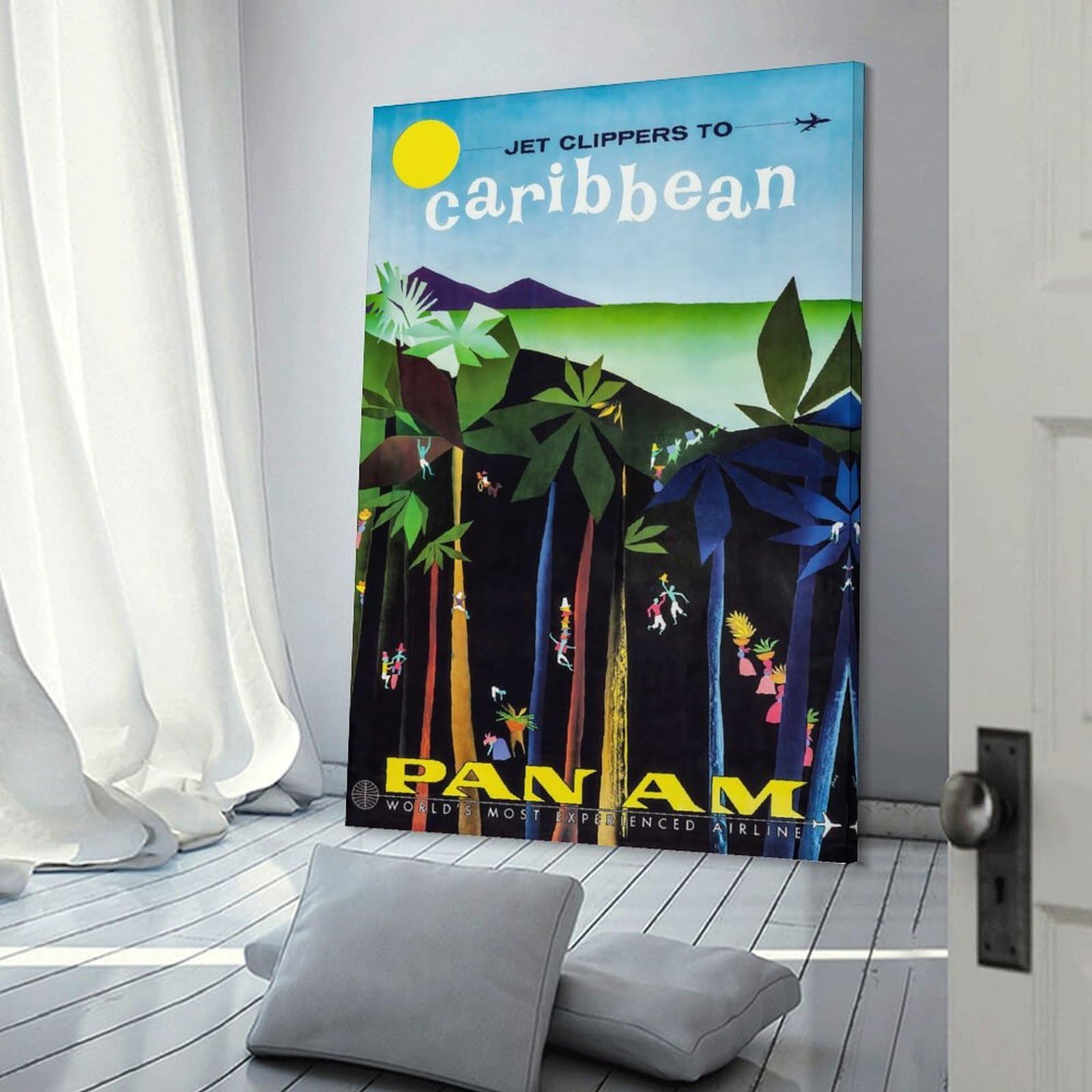 Junmoney Pan Am Caribbean Travel Canvas Wall Decor 12x18inch(30x45cm), for Entrance Walls, Hall Decor Or Foyers, Wall Decor to Refresh Empty Corners