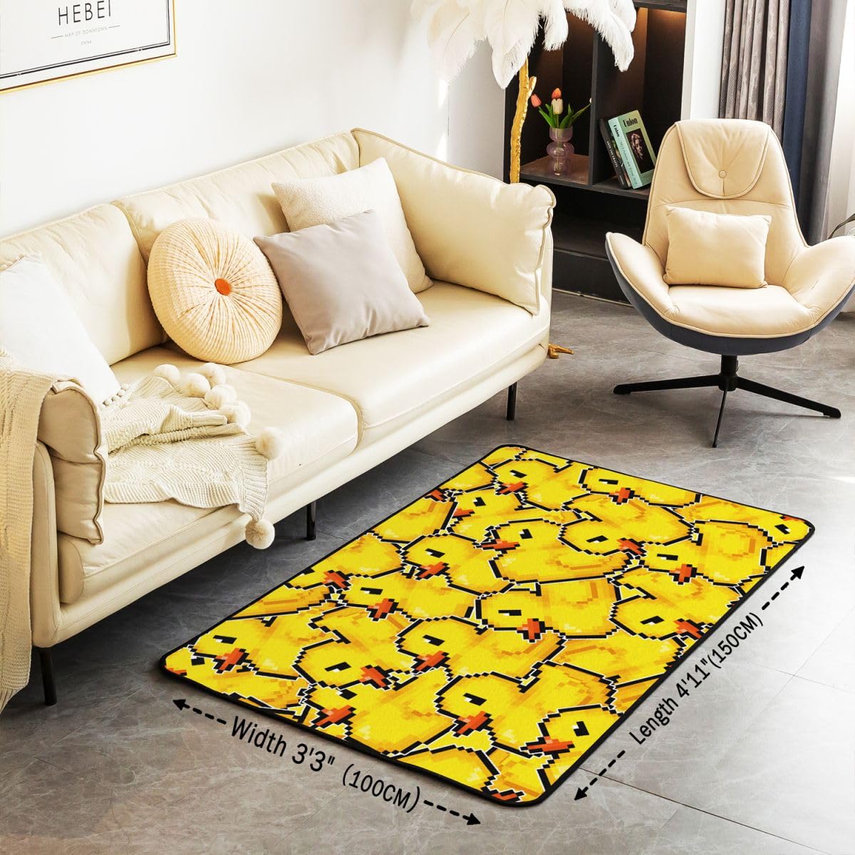 Homewish Pikselowe urocze dywany z motywem kaczki 150 x 200 cm - kreskówka kawaii zwierzę salon dywan piękny dom stworzenie nie gubi włosia dywan uroczy ręcznie rysowane duże dywany