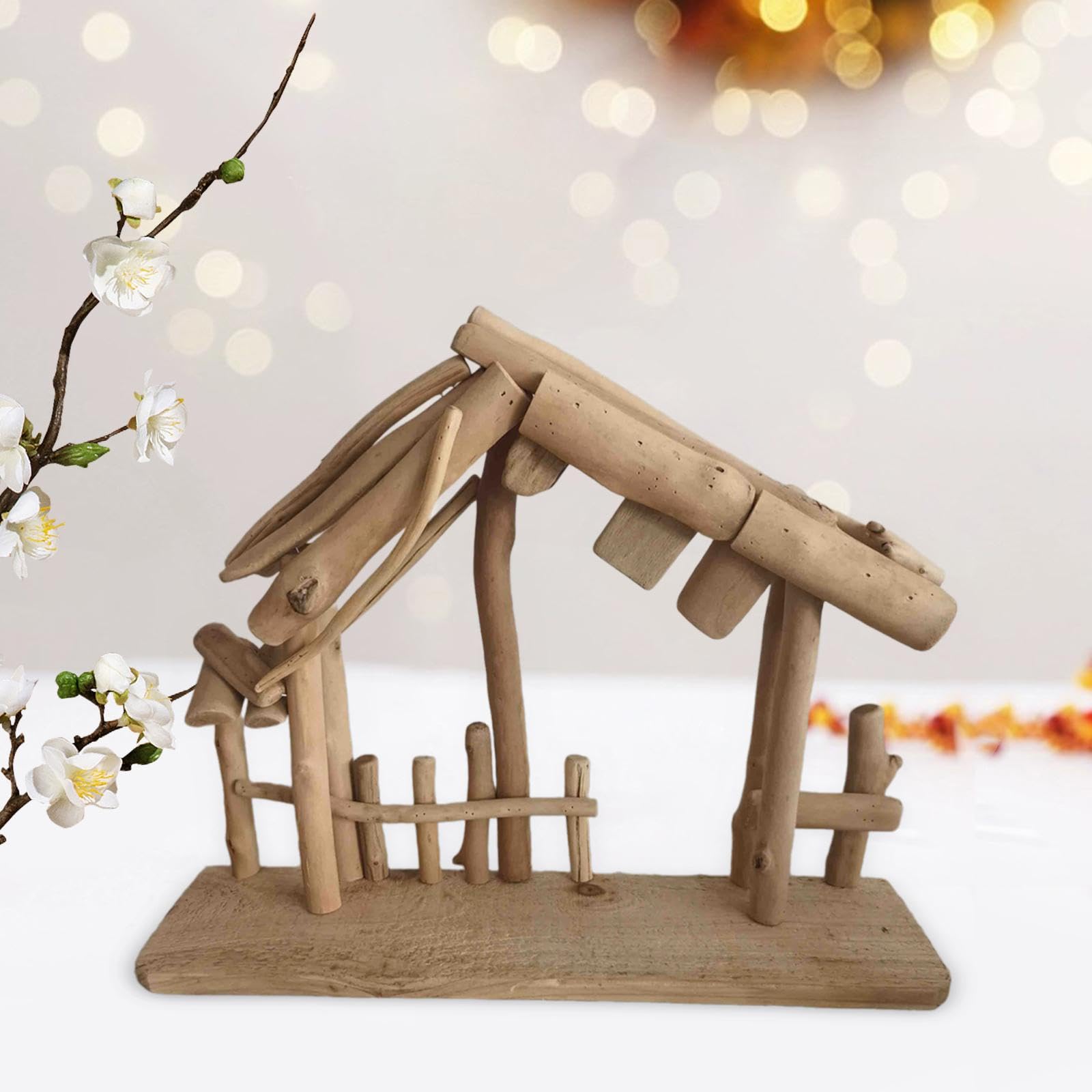 perfk Weihnachtsdekoration, Krippe, Holzstall, stabil, rustikales Ornament, Krippenstall für den Schreibtisch, Zuhause, Schlafzimmer, Weihnachtskrippe, Büro