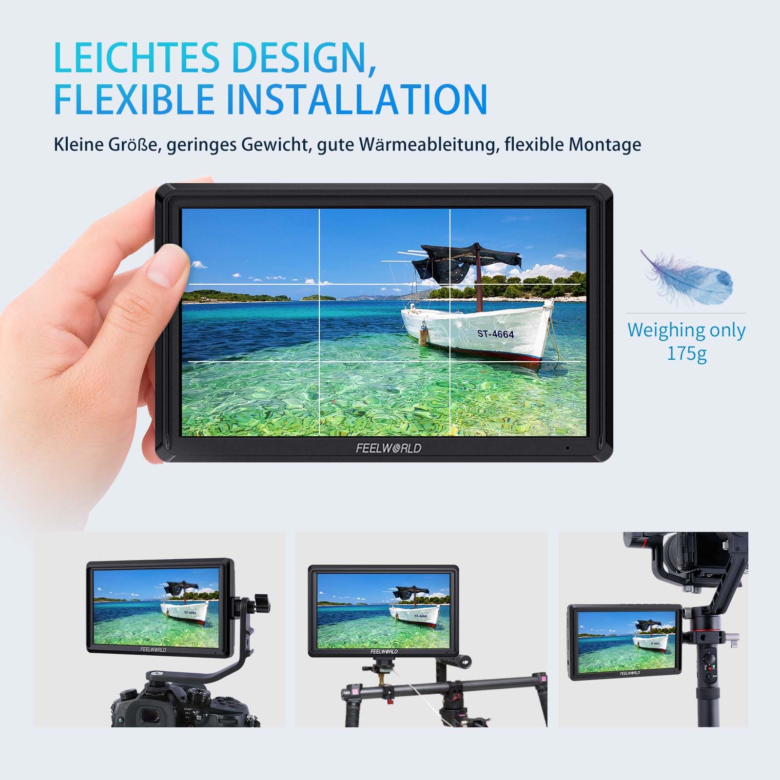 FEELWORLD FW568V3 6 Zoll Kamera FeldMonitor 4K HDMI DSLR Video Externer Monitor 3DLUT mit F550 Akku Kameratasche Sonnenschirm Peaking Histogramm für DSLR
