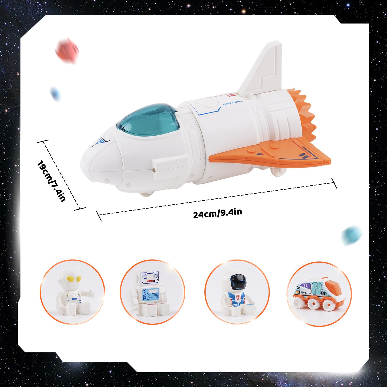 Space Shuttle Missione Spaziale Razzo Giocattolo, astronave arancione con suono, 3 figure di astronauti, cabina di pilotaggio incernierata, marmitta spray, regalo di compleanno per bambini