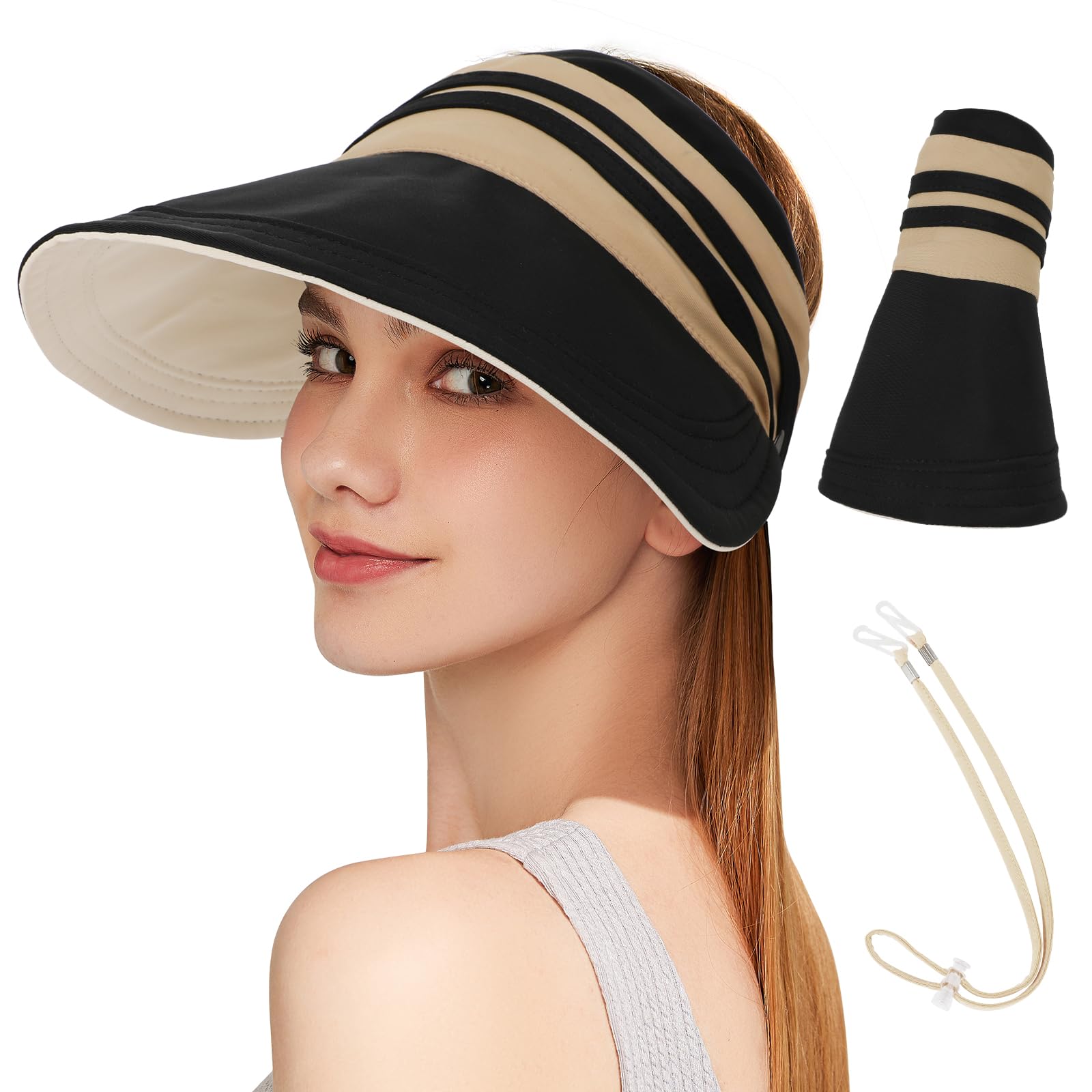 TAGVO Chapeaux de Anti-UV Visière pour Femme, Chapeau de Soleil Réversible à Séchage Rapide, Chapeau Randonnée à Large Bord, Chapeau de Légère Pliable pour Camping, Voyage, Plage