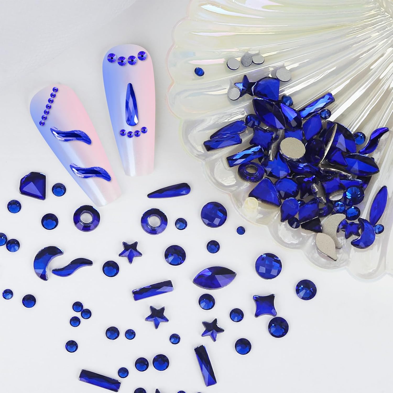 Artdone 3830pcs Nail Art Rhinestones and Multi Shapes Glass Crystal Blue for Nail Art Craft Mix Sizes Nail Gems,Acrylic Nail Diamond with 3 Glue…