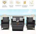 COSTWAY 4 Pieces Rattan Patio Furniture Set, Outdoor Wicker Chairs with Coffee Table, Rattan Cushioned Conversation Set for Backyard Balcony Porch Poolside, Black | Outdoor Wicker Rattan Chairs with Coffee Table, Rattan Cushioned Conversation Set for