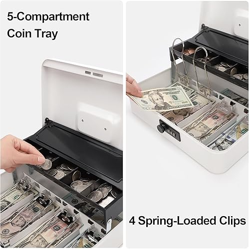 Miniatura 4 de Jssmst - Caja grande de seguridad de metal con bandeja para dinero; caja de dinero con cerradura de combinación, color blanco, SM-CB0511L