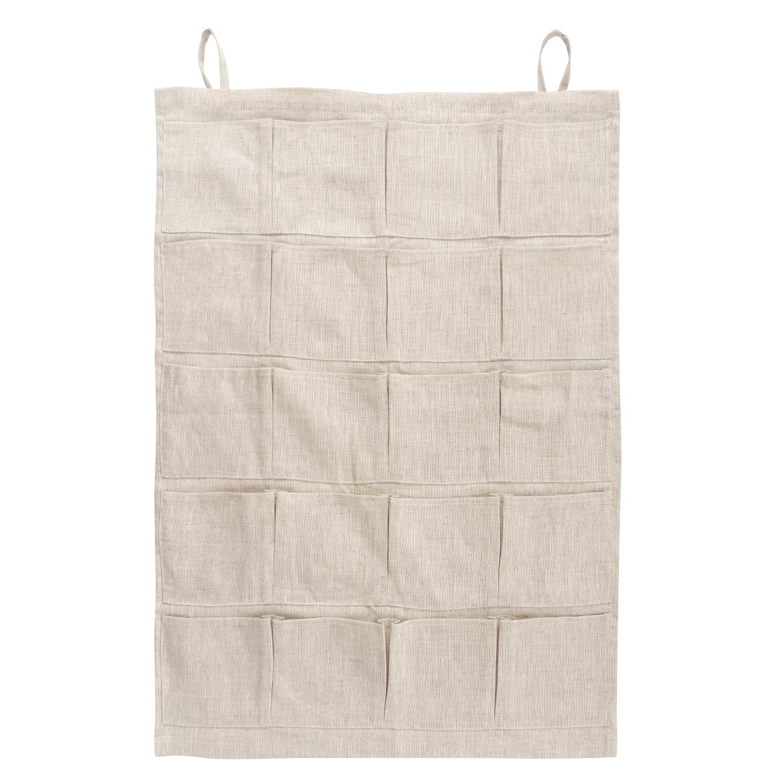 HSOFTIFY 100% Linen Hanging Storage Bag with 20 Pockets, Wall Hang Over The Door Closet Organizer for Socks Underpants, Linen