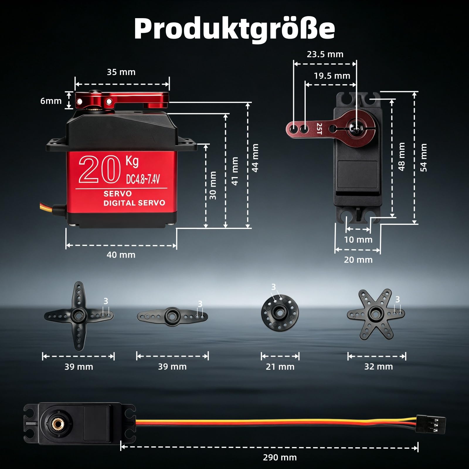 20 kg, cyfrowy silnik serwo High Torque, 270° Metal Gear Waterproof Servo Motor do 1/8 1/10 1/12 RC Car Robot Boat Plane DIY Projekty, z rogiem 25T i akcesoriami (3 sztuki)