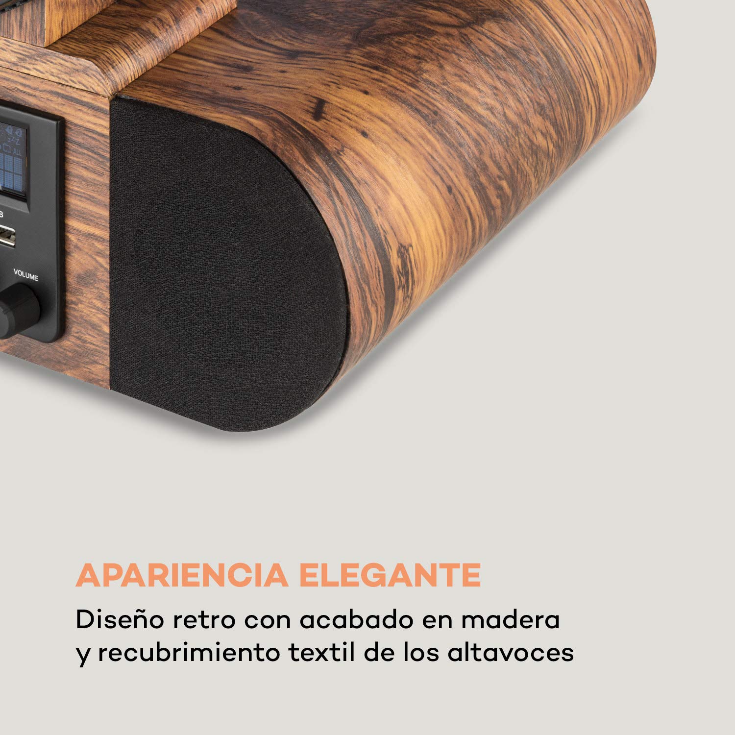 auna Verticalo SE - Reproductor de Vinilo, Tocadiscos con Altavoces estéreo, Tocadiscos de Vinilo con Bluetooth, Reproducción: 33, 45 y 78 RPM, USB, MP3, Entrada de línea, Sintonizador Dab+, Madera