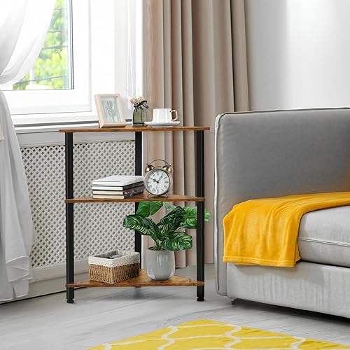 Miniatura 2 de Fogein Mesa esquinera de 3 niveles, estante esquinero, mesas auxiliares triangulares, mesita de noche esquinera, estantería de esquina con marco de
