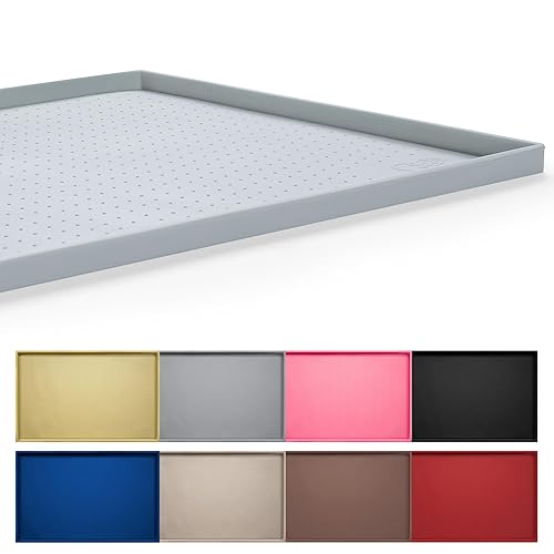 Hubulk Dog Feeding Mat,100% Waterproof Food Grade Silicone Pet Food and Water Bowl Placemat,Dishwasher, High Raised Edge to Prevent Spills,Nonslip Tray to Stop Messes on Floor(19"x12"x0.5", Mist)