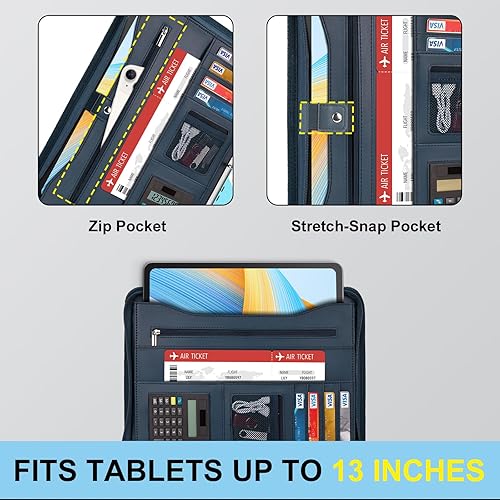 Vista 34 de Eshow Organizador de cartera, carpeta de 3 anillos con cremallera, carpeta de cuero vegano con bloc de notas, incluye 10 protectores de hojas Negro