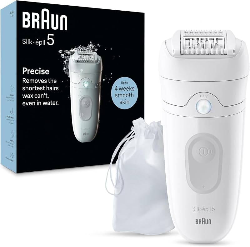 Epilator Silk-épil 5, Hair Removal Device, Women Shaver & Trimmer, Wet and Dry, Includes Skin Contact Cap, SE5-011, Grey