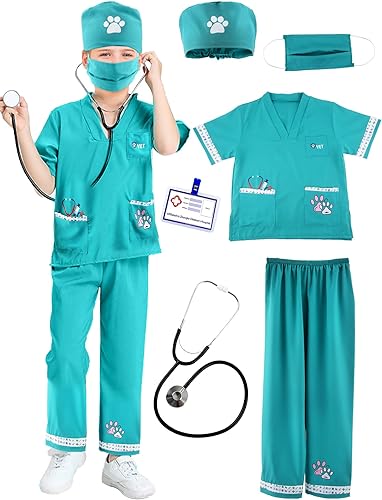 6 Pcs Kids Animal Doctor Costume Set Veterinary Dress Up Clothing for Kids Career Day Halloween Birthday Role Cosplay